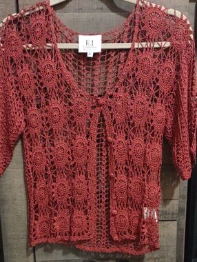 R.J. Collection By CHELSEA ROUSSO Women's Red Crochet Camisole Cover-Up Vintage